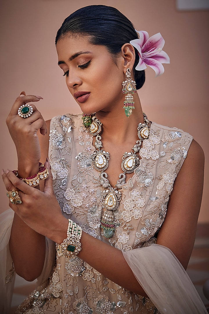 Silver Georgette Sequins Work Kurta Set by SURBHI SHAH at Pernia's Pop Up Shop