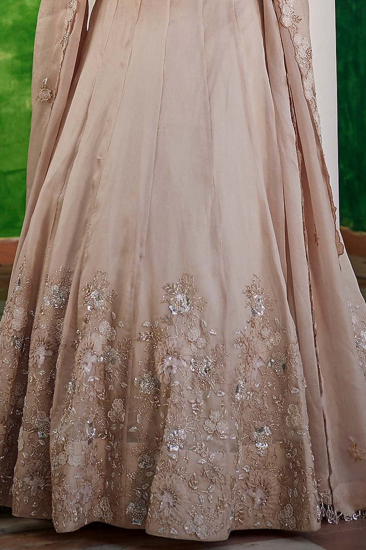 Silver Satin Organza Sequins & Cutdana Work Bridal Lehenga Set by SURBHI SHAH at Pernia's Pop Up Shop