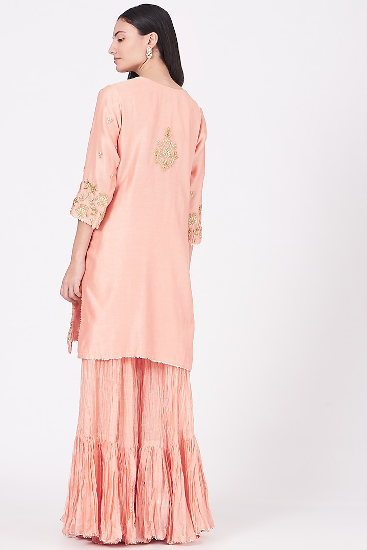 Peach Crushed Wedding Sharara Set by SURBHI SHAH at Pernia's Pop Up Shop