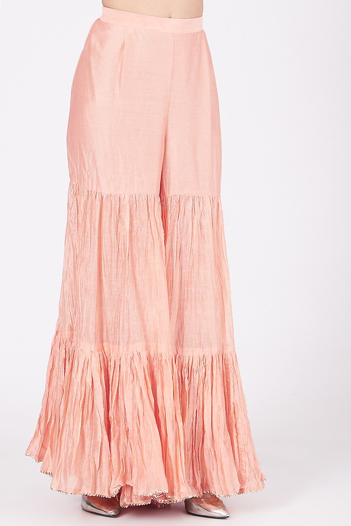 Peach Crushed Wedding Sharara Set by SURBHI SHAH at Pernia's Pop Up Shop