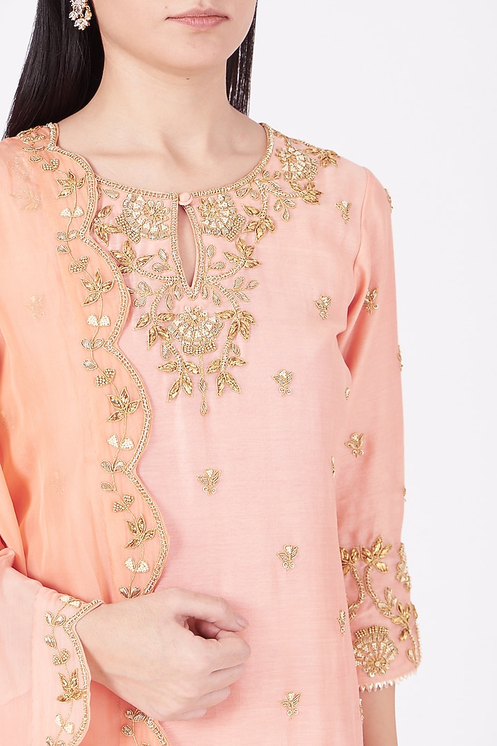 Peach Crushed Wedding Sharara Set by SURBHI SHAH at Pernia's Pop Up Shop