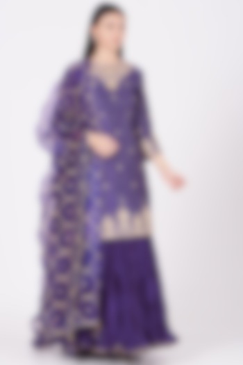 Purple Pure Kora Silk Sharara Set by SURBHI SHAH