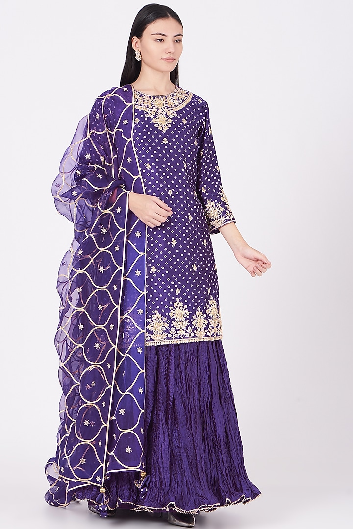 Purple Pure Kora Silk Wedding Sharara Set by SURBHI SHAH at Pernia's Pop Up Shop