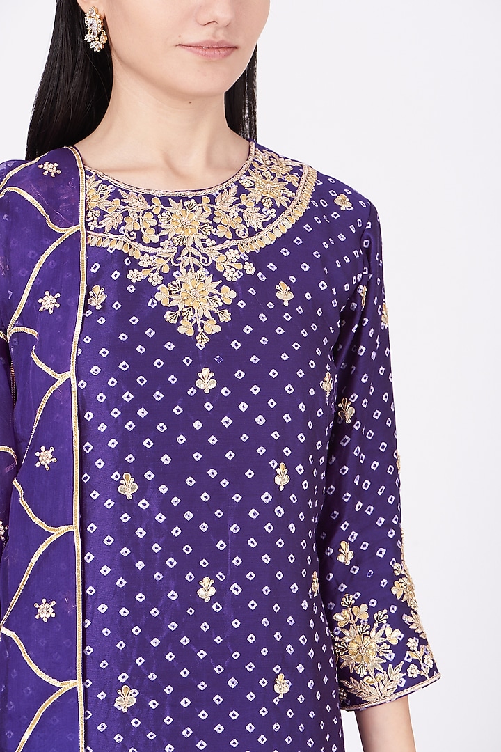Purple Pure Kora Silk Wedding Sharara Set by SURBHI SHAH at Pernia's Pop Up Shop