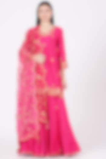 Rani Pink Pure Kora Silk Sharara Set by SURBHI SHAH