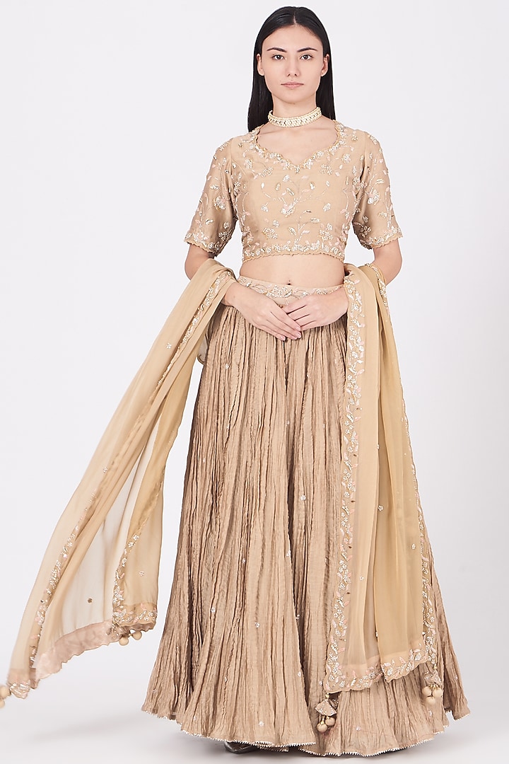 Nude Pure Spun Silk Wedding Lehenga Set by SURBHI SHAH at Pernia's Pop Up Shop