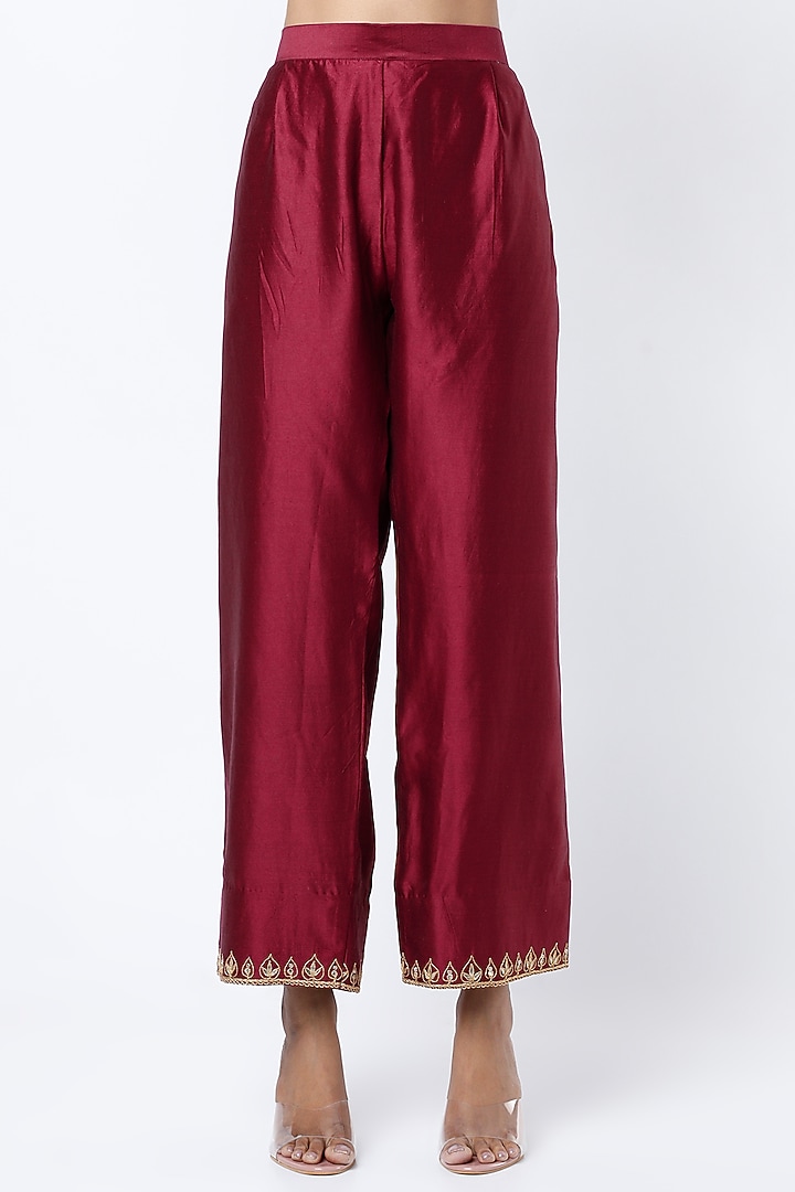 Blood Red Hand Embroidered Kurta Set by SURBHI SHAH at Pernia's Pop Up Shop