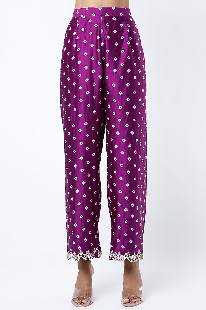 Plum Purple Spun Silk Bandhani Printed Kurta Set by SURBHI SHAH at Pernia's Pop Up Shop