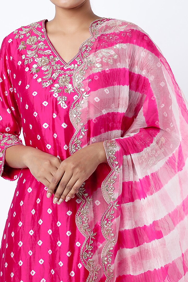 Candy Pink Hand Embroidered Kurta Set by SURBHI SHAH at Pernia's Pop Up Shop