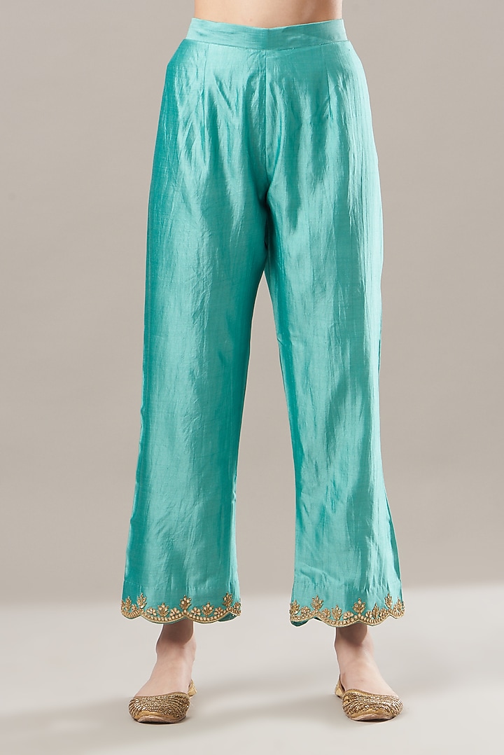 Sea Blue Embroidered Kurta Set by SURBHI SHAH at Pernia's Pop Up Shop