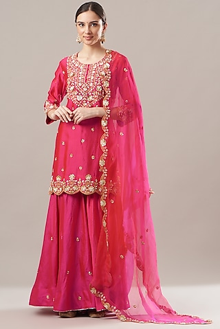 Red Silk Sharara Set by SURBHI SHAH