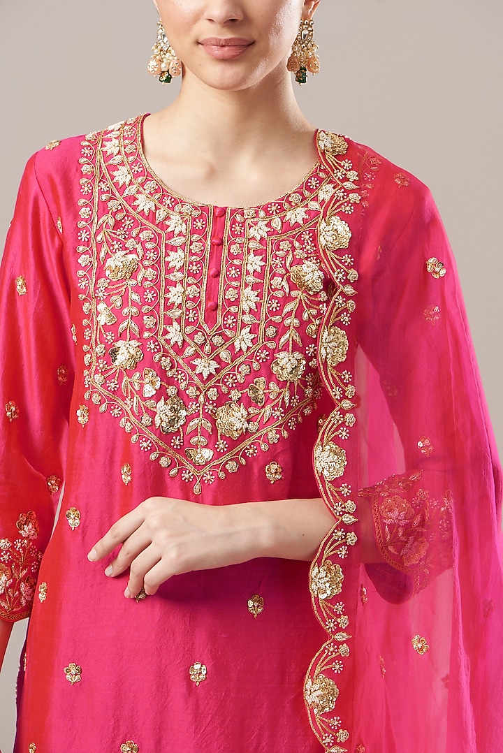 Red Silk Wedding Sharara Set by SURBHI SHAH at Pernia's Pop Up Shop