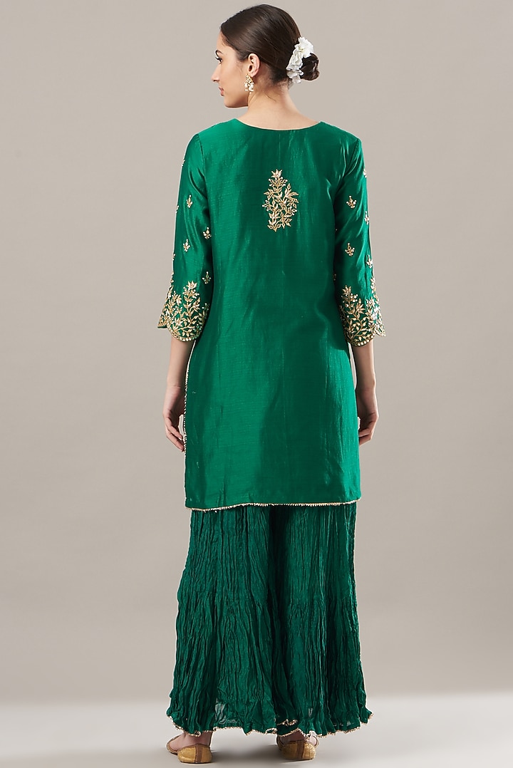Bottle Green Crush Wedding Sharara Set by SURBHI SHAH at Pernia's Pop Up Shop