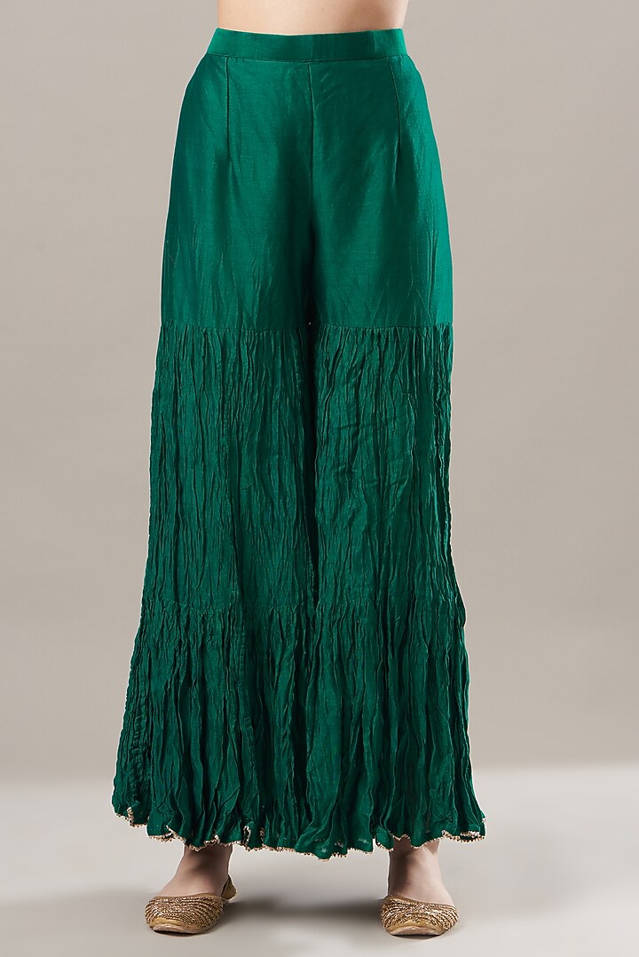 Bottle Green Crush Wedding Sharara Set by SURBHI SHAH at Pernia's Pop Up Shop