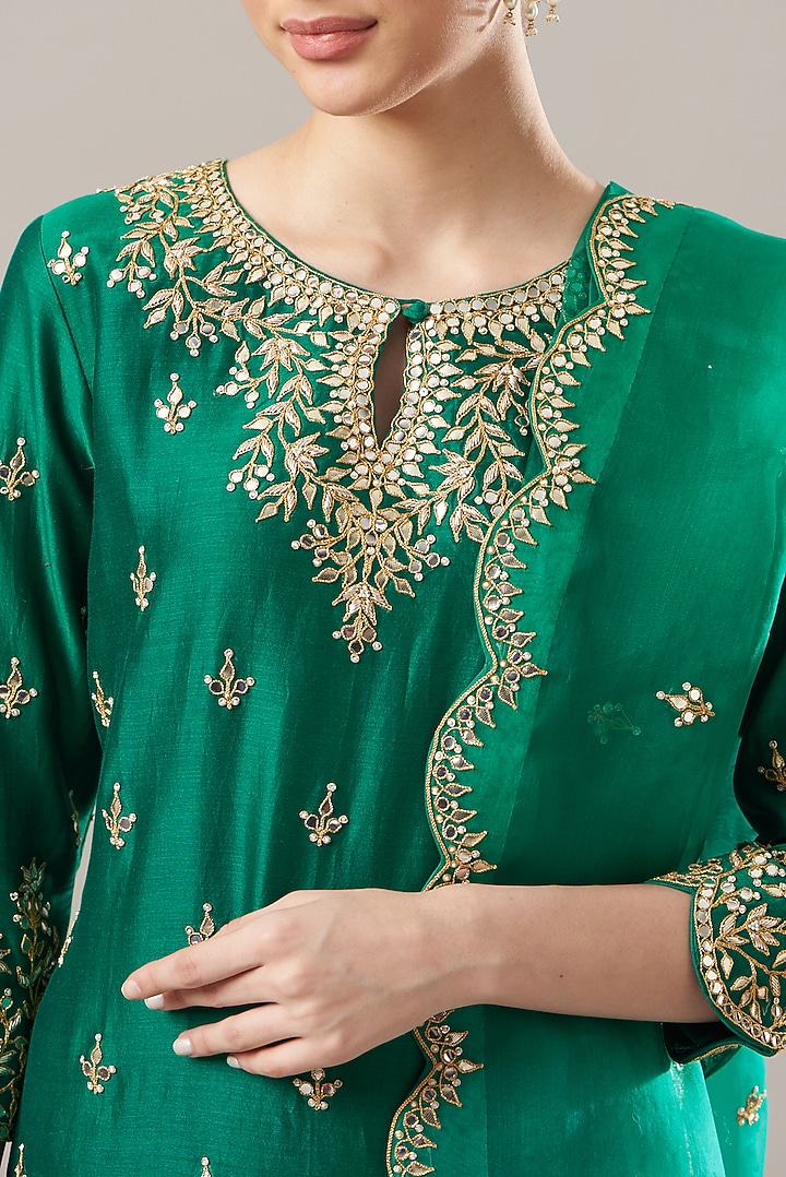 Bottle Green Crush Wedding Sharara Set by SURBHI SHAH at Pernia's Pop Up Shop