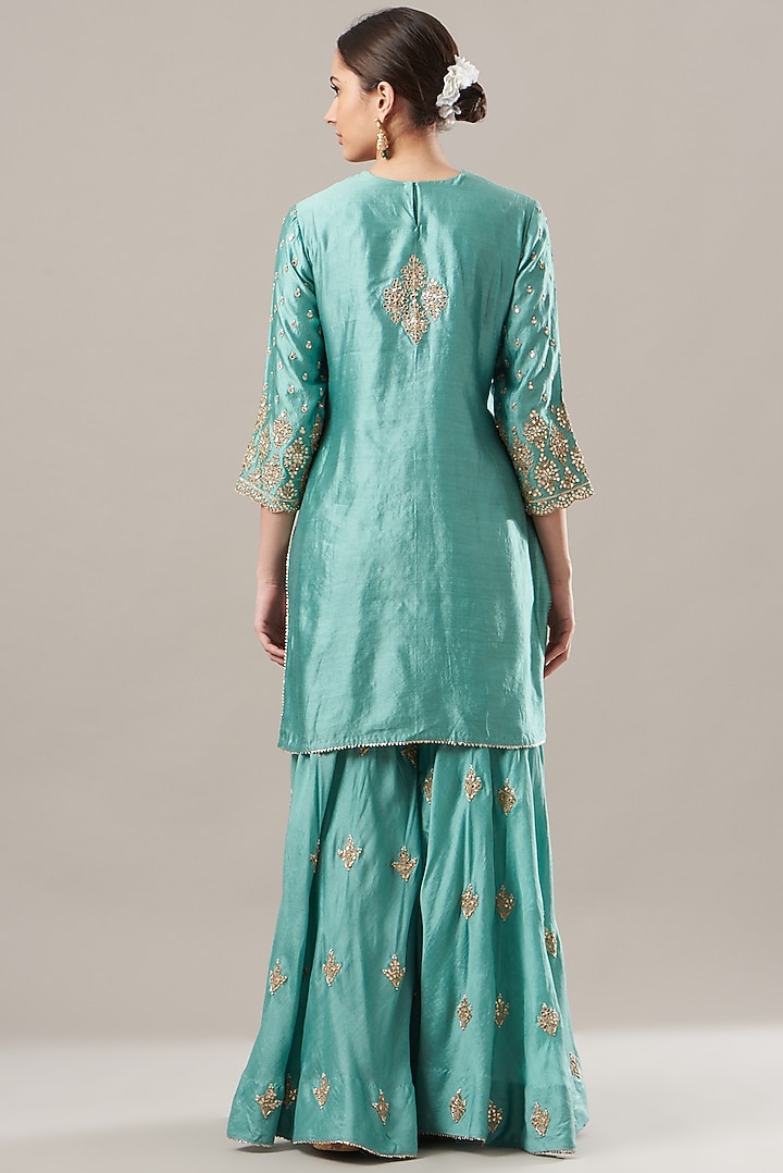 Steel Blue Silk Wedding Sharara Set by SURBHI SHAH at Pernia's Pop Up Shop