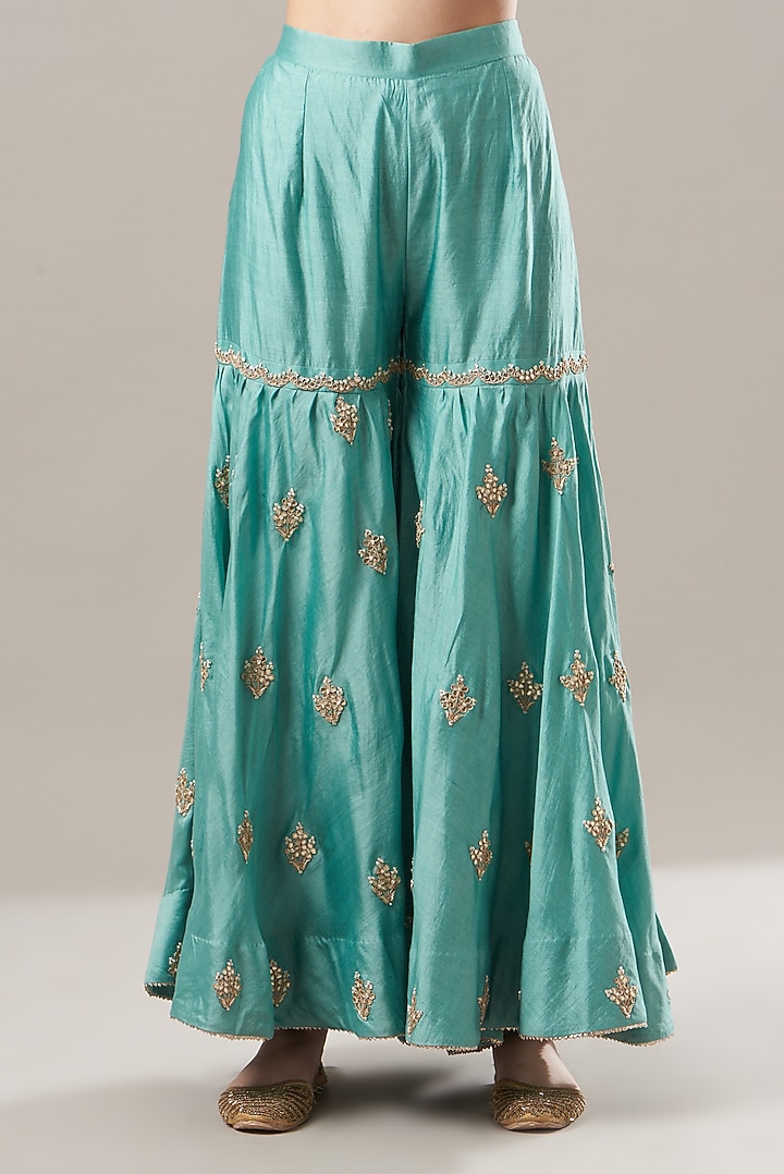 Steel Blue Silk Wedding Sharara Set by SURBHI SHAH at Pernia's Pop Up Shop