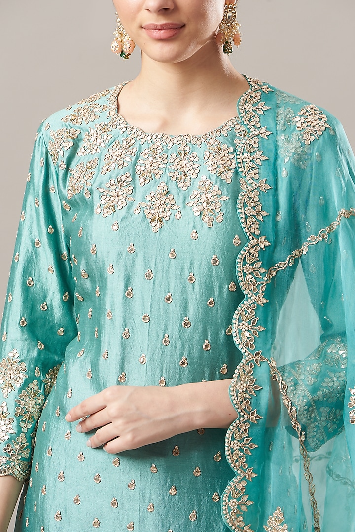 Steel Blue Silk Wedding Sharara Set by SURBHI SHAH at Pernia's Pop Up Shop