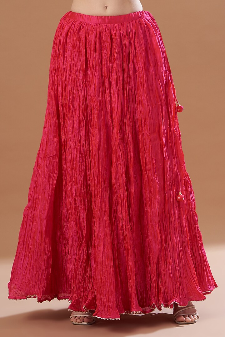 Red Silk Crush Skirt Set by SURBHI SHAH at Pernia's Pop Up Shop