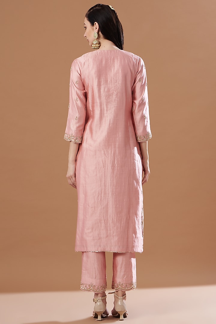 Light Pink Embroidered Kurta Set by SURBHI SHAH at Pernia's Pop Up Shop