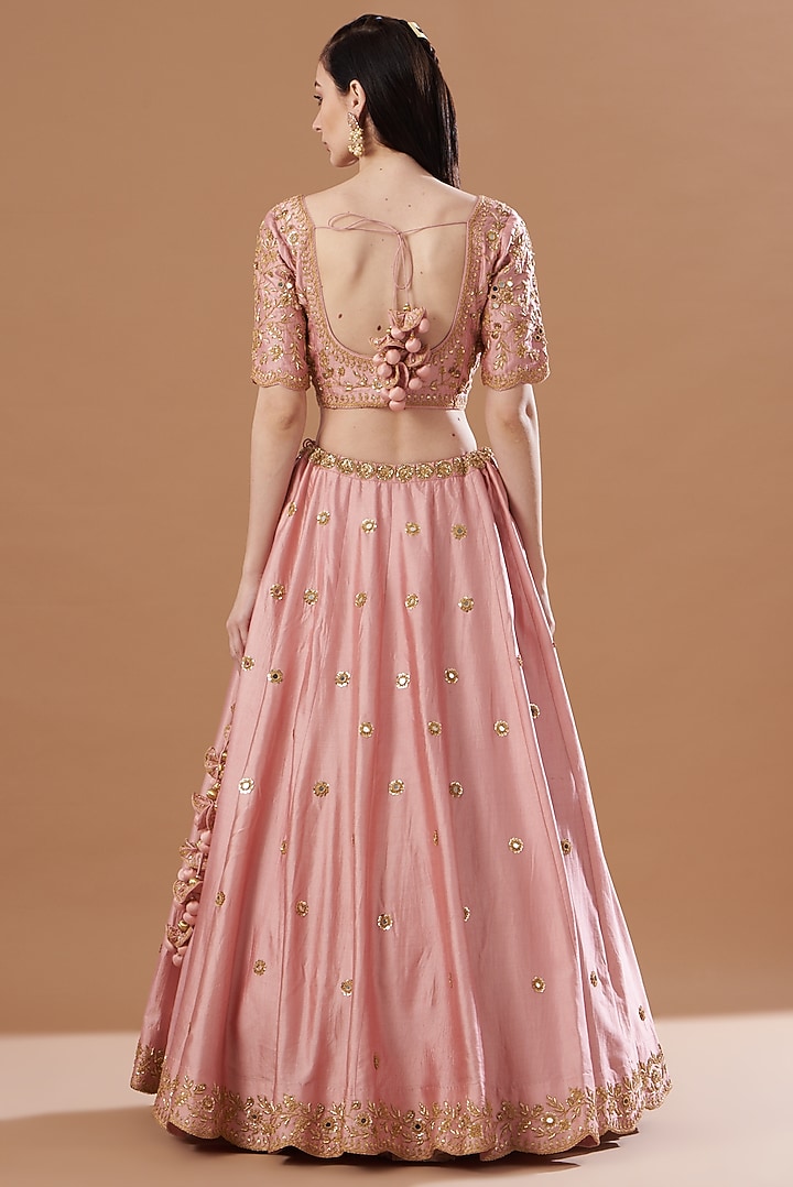 Rose Gold Embroidered Wedding Lehenga Set by SURBHI SHAH at Pernia's Pop Up Shop
