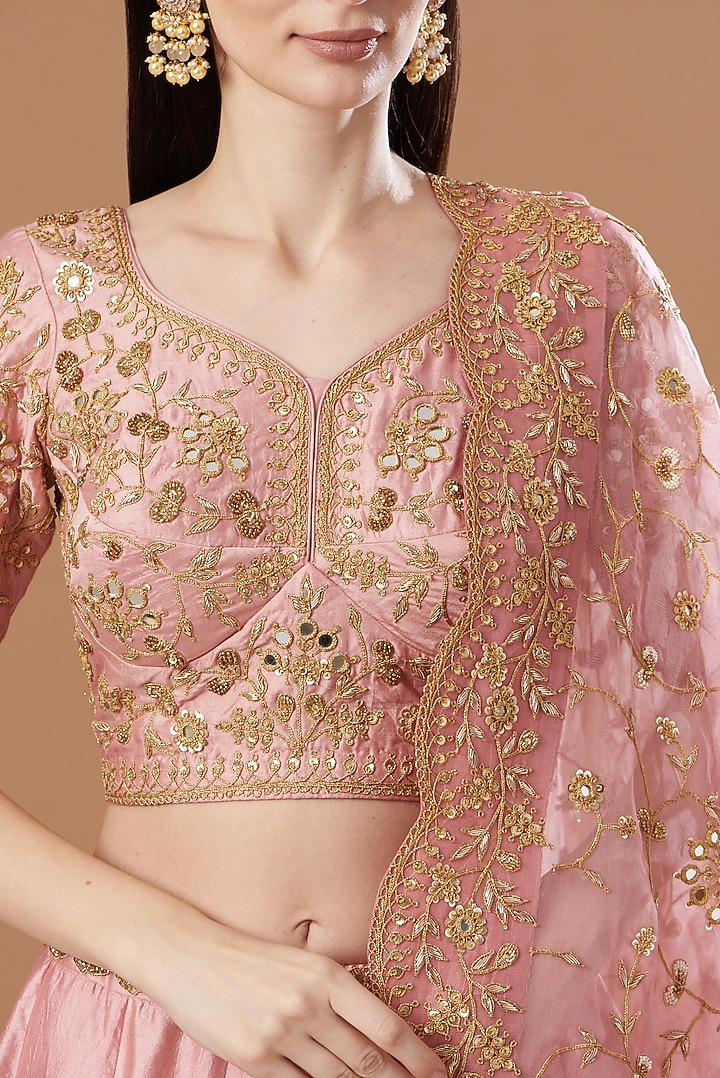 Rose Gold Embroidered Wedding Lehenga Set by SURBHI SHAH at Pernia's Pop Up Shop