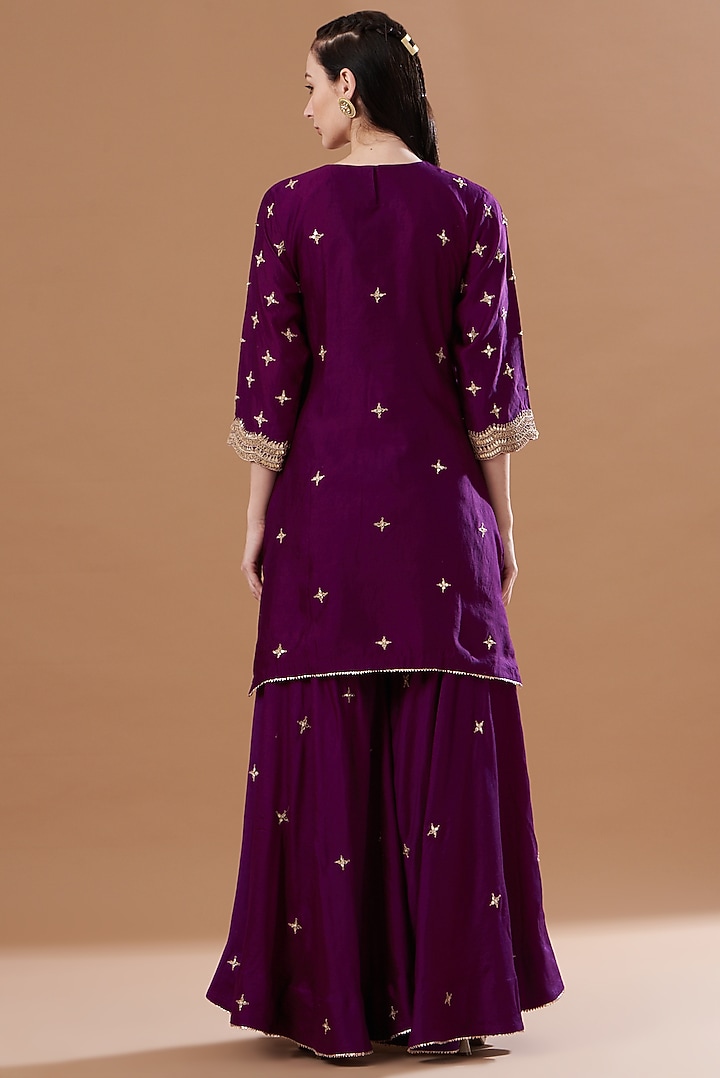Wine Silk Wedding Sharara Set by SURBHI SHAH at Pernia's Pop Up Shop