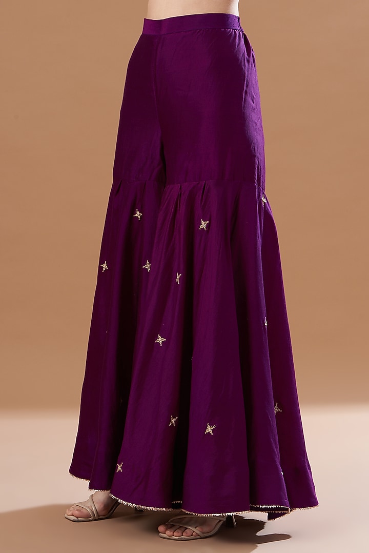 Wine Silk Wedding Sharara Set by SURBHI SHAH at Pernia's Pop Up Shop