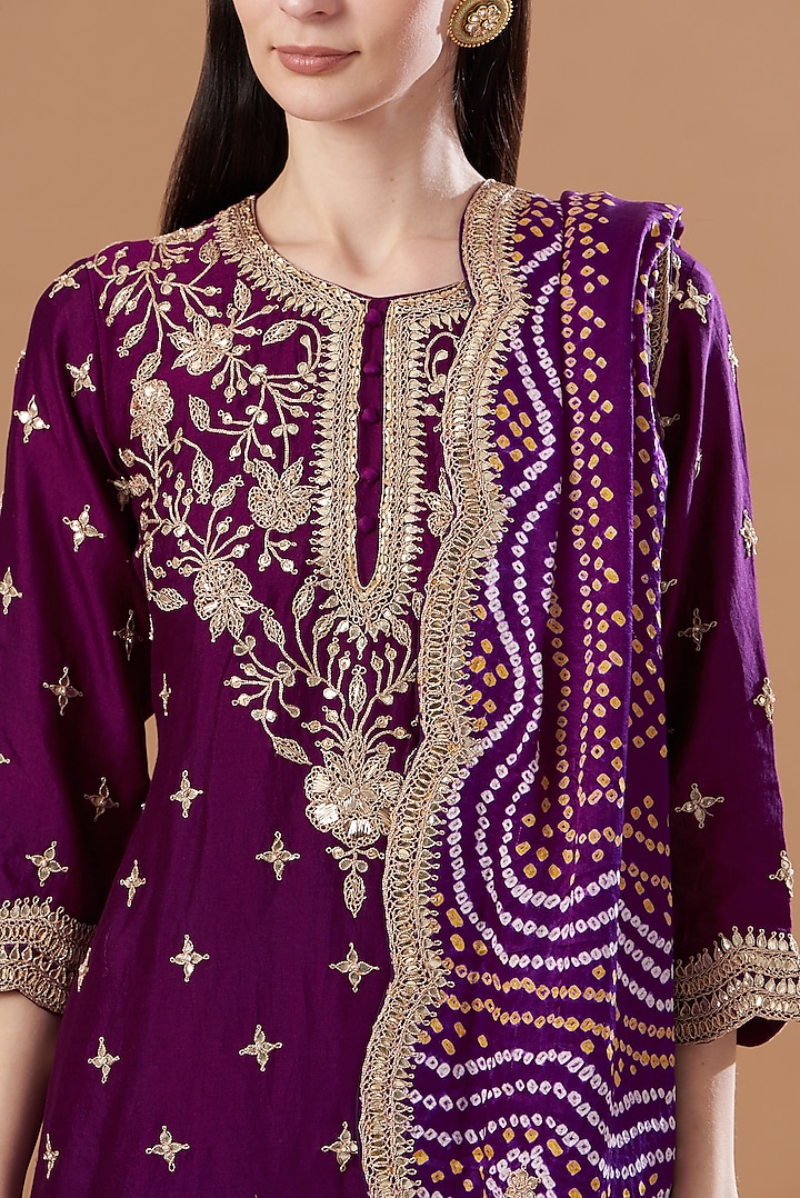 Wine Silk Wedding Sharara Set by SURBHI SHAH at Pernia's Pop Up Shop