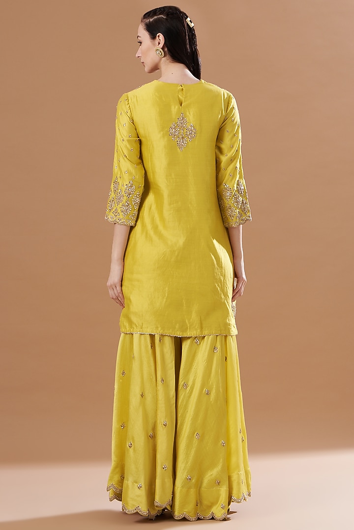 Yellow Silk Wedding Sharara Set by SURBHI SHAH at Pernia's Pop Up Shop