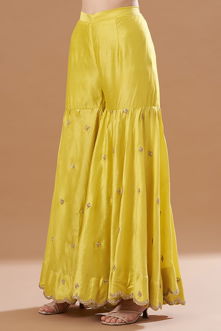 Yellow Silk Wedding Sharara Set by SURBHI SHAH at Pernia's Pop Up Shop