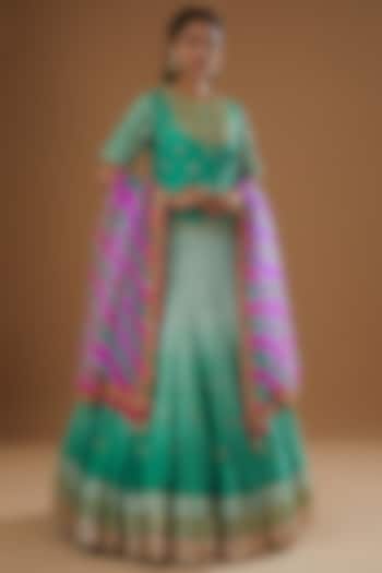 Sea Green Hand Embroidered Wedding Lehenga Set by SURBHI SHAH at Pernia's Pop Up Shop