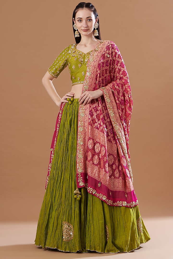 Green Embroidered Wedding Lehenga Set by SURBHI SHAH at Pernia's Pop Up Shop