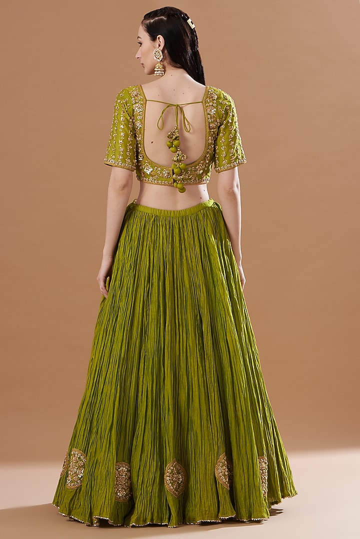 Green Embroidered Wedding Lehenga Set by SURBHI SHAH at Pernia's Pop Up Shop