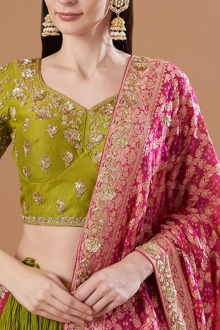 Green Embroidered Wedding Lehenga Set by SURBHI SHAH at Pernia's Pop Up Shop