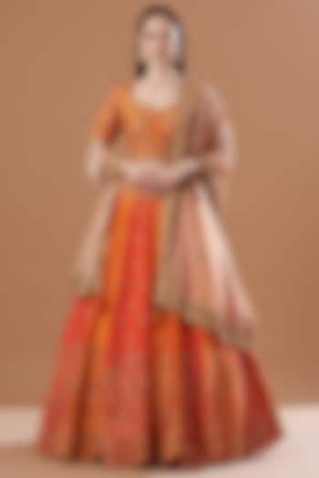 Orange Embroidered Lehenga Set by SURBHI SHAH