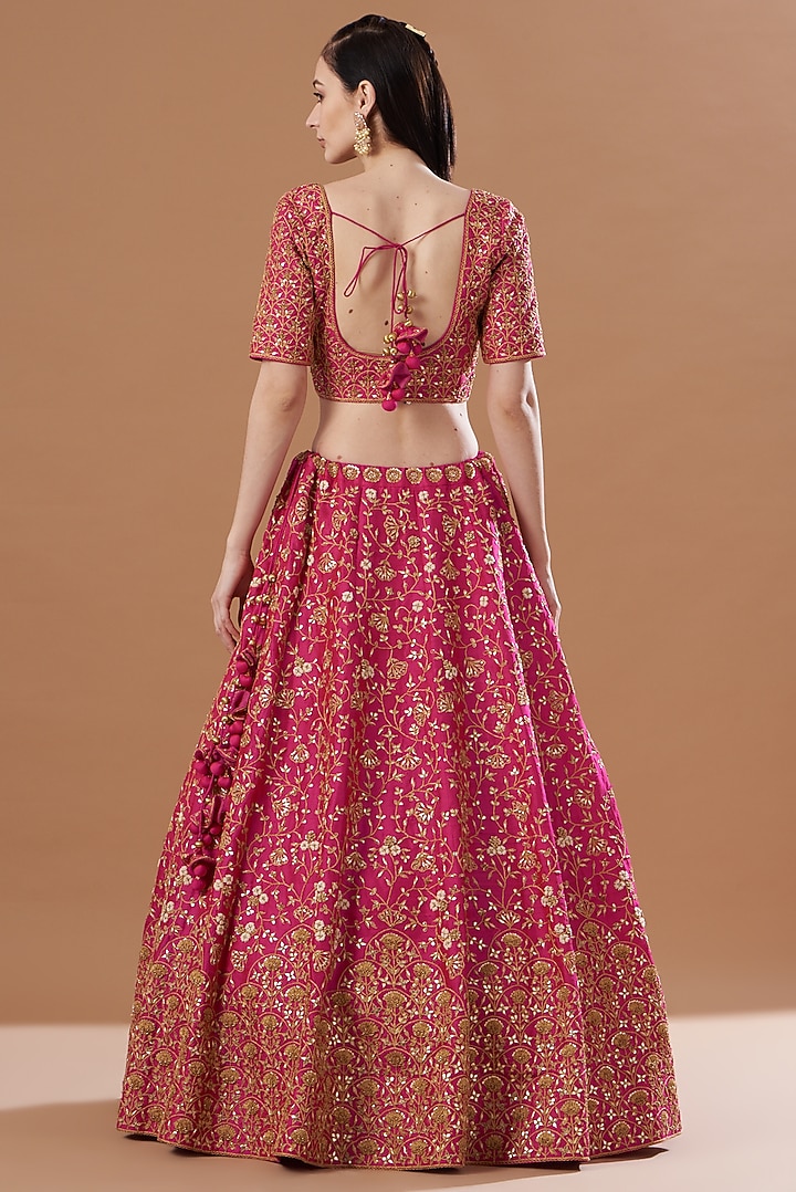 Rani Pink Embroidered Bridal Lehenga Set by SURBHI SHAH at Pernia's Pop Up Shop