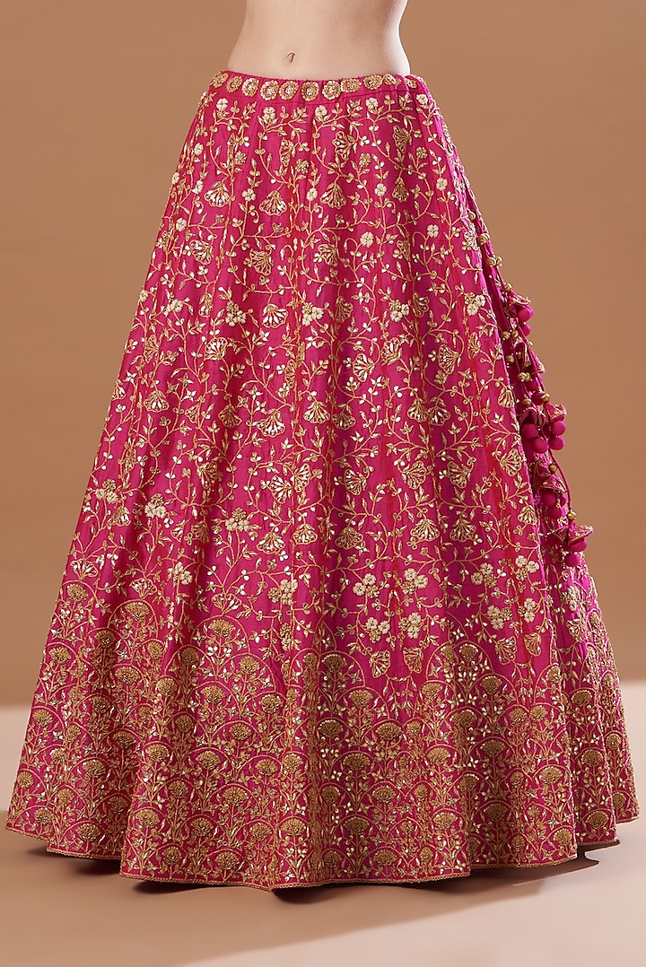 Rani Pink Embroidered Bridal Lehenga Set by SURBHI SHAH at Pernia's Pop Up Shop