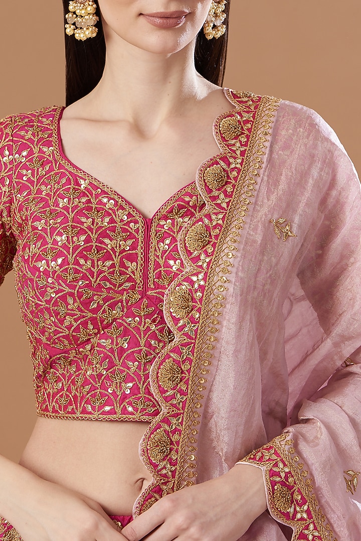 Rani Pink Embroidered Bridal Lehenga Set by SURBHI SHAH at Pernia's Pop Up Shop