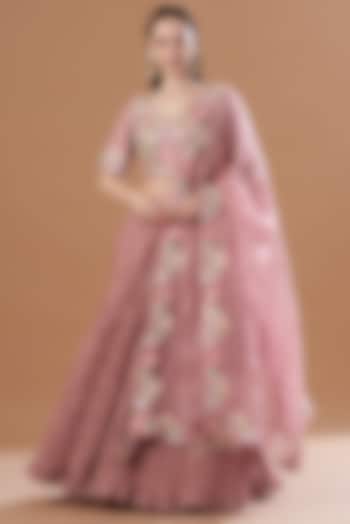 Rose Gold Embroidered Wedding Lehenga Set by SURBHI SHAH at Pernia's Pop Up Shop