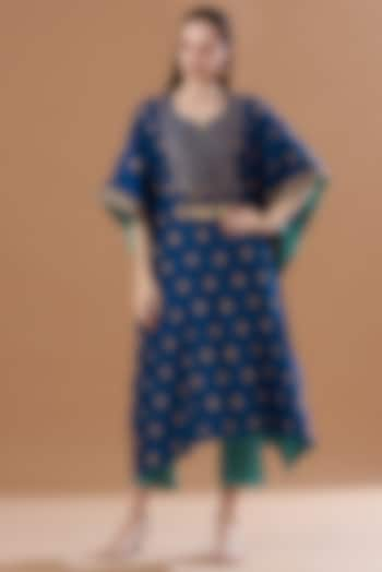 Teal Blue Embroidered Kaftan Set by SURBHI SHAH at Pernia's Pop Up Shop