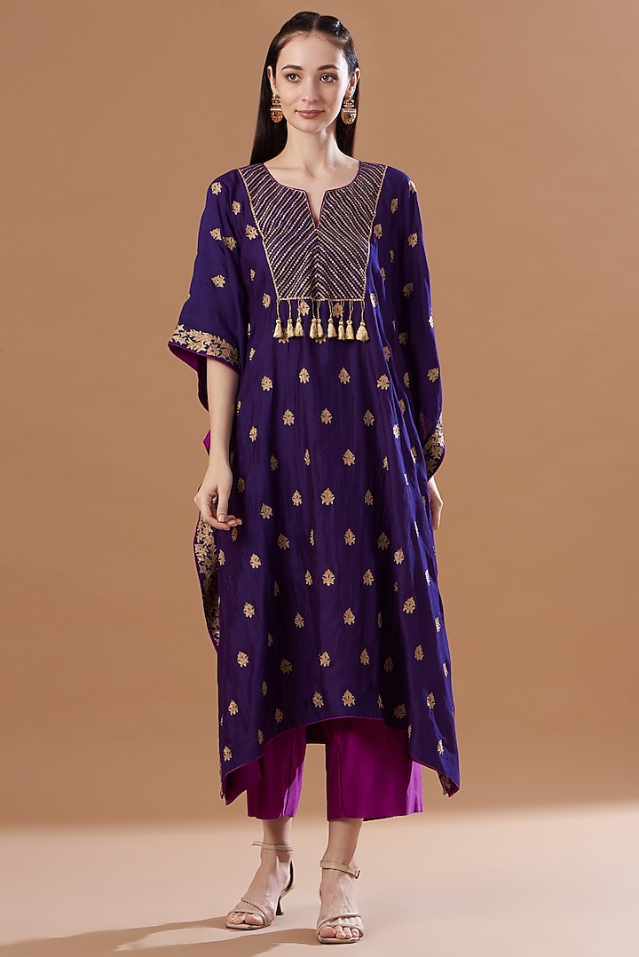 Purple Embroidered Kaftan Set by SURBHI SHAH at Pernia's Pop Up Shop