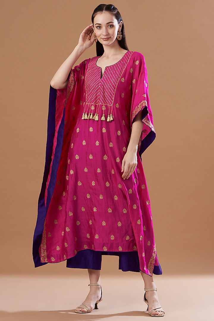 Hot Pink Embroidered Kaftan Set by SURBHI SHAH at Pernia's Pop Up Shop