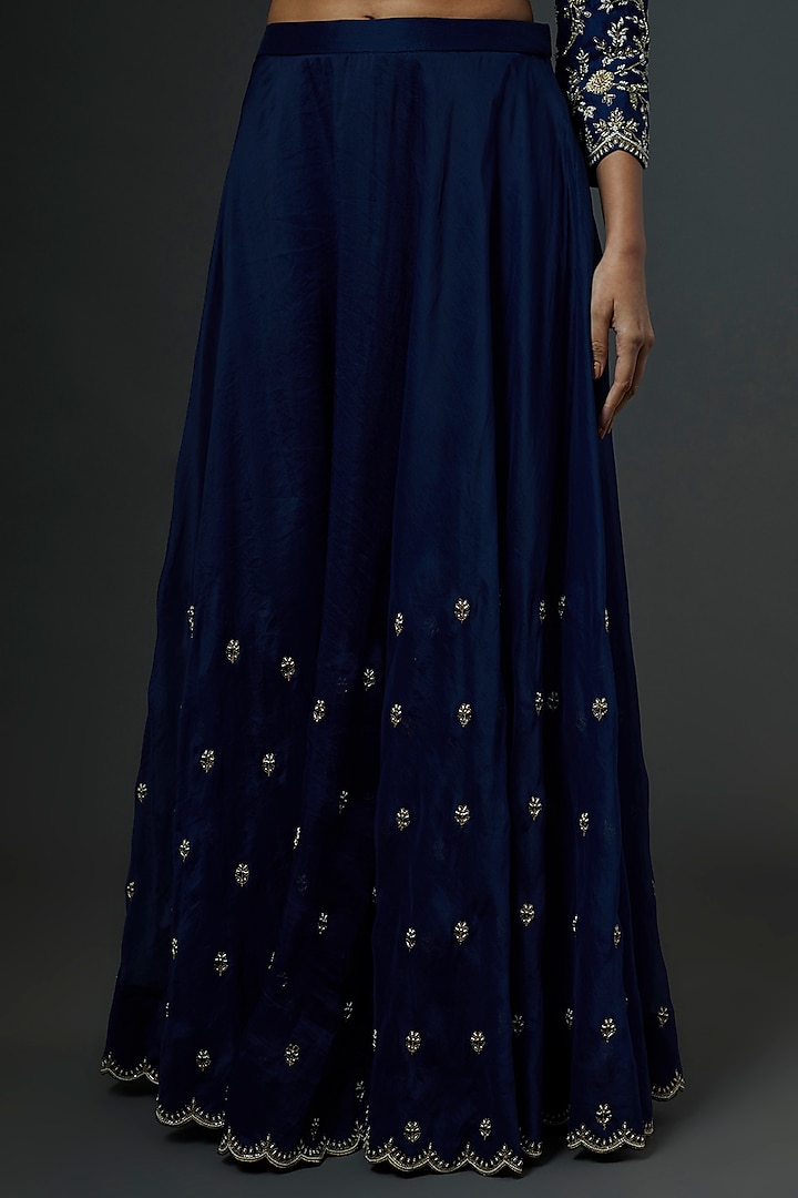 Deep Blue Embroidered Bridal Sharara Set by SURBHI SHAH at Pernia's Pop Up Shop