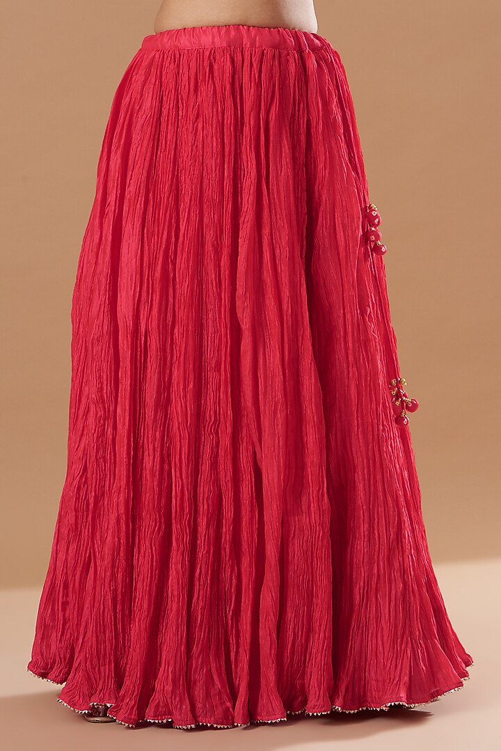 Red Crushed Skirt Set by SURBHI SHAH at Pernia's Pop Up Shop