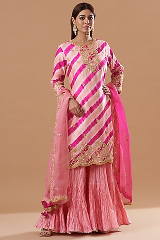 Peach Crushed Sharara Set by SURBHI SHAH