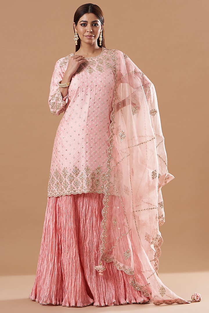 Blush Pink Crushed Skirt Set by SURBHI SHAH