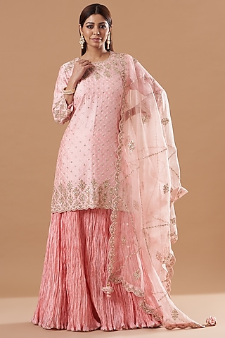 Blush Pink Crushed Skirt Set by SURBHI SHAH