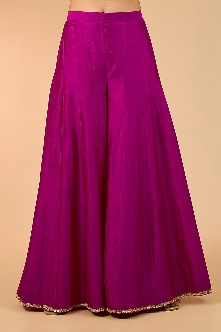 Magenta Spun Silk Marori Embroidered Wedding Sharara Set by Surbhi Shah at Pernia's Pop Up Shop