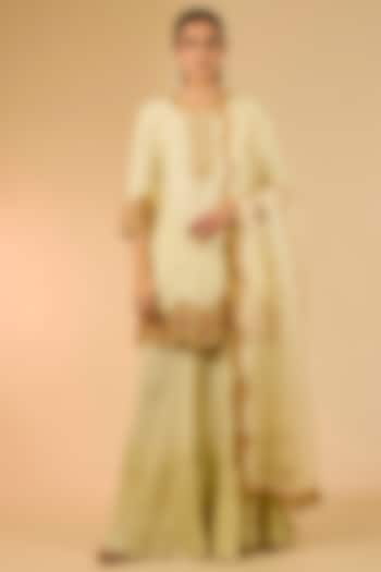 Off White Chanderi Gota Patti Work Wedding Sharara Set by Surbhi Shah at Pernia's Pop Up Shop